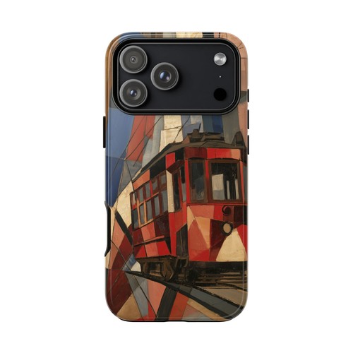 Vintage red tram cubist - red,